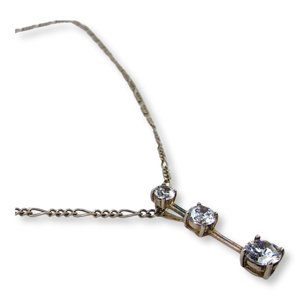 Unbranded Necklace Sterling‎ Silver 925 18in Silver CZ Three Stone Drop Pendant - Picture 8 of 9